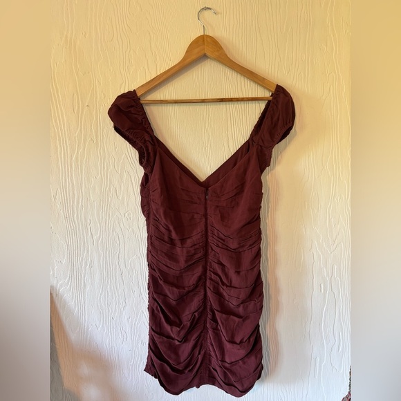 Wilfred Aritzia Brown Veda Ruched Off Shoulder Zip Up Bodycon Contour Mini Dress - Picture 10 of 17